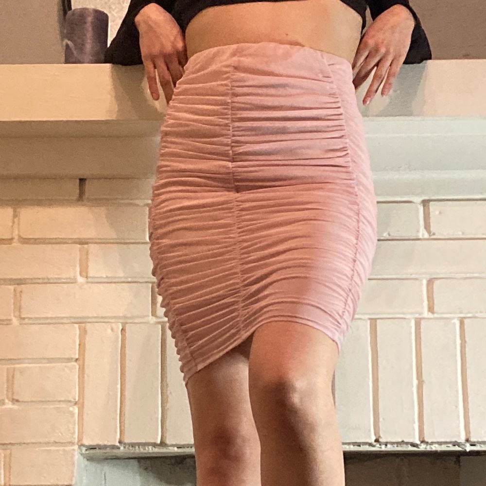 Pink Ruched Mesh Sheer Pencil mermaid  Skirt Small